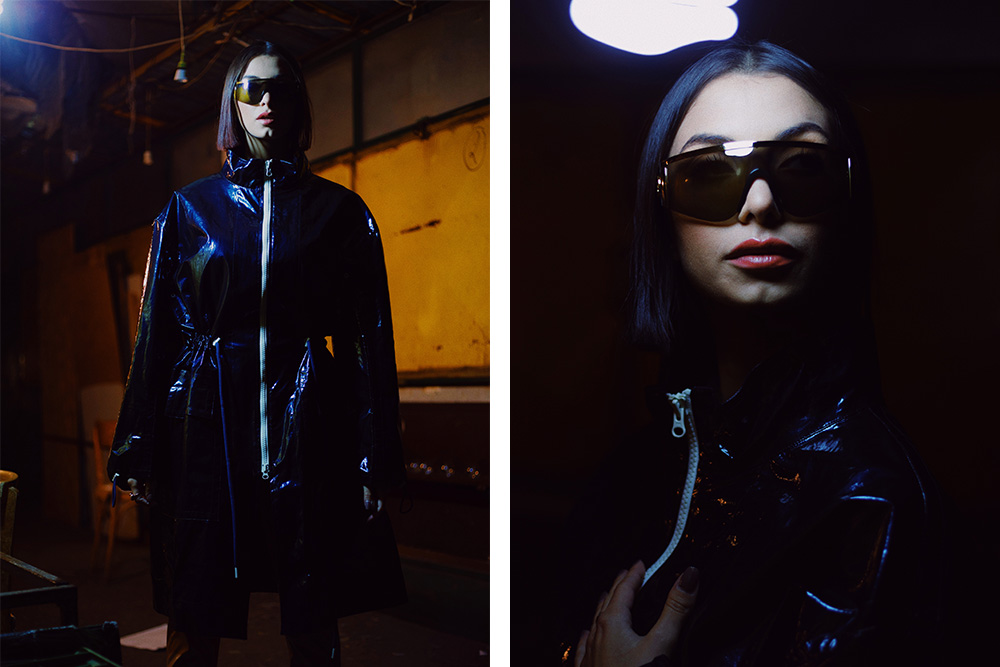 Single lens Versace sunglasses in black for women. 